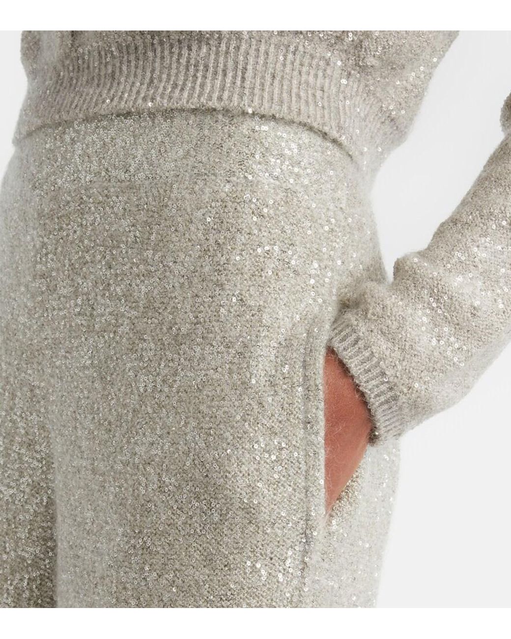 Brunello Cucinelli White Sequined Wide-Leg Pants