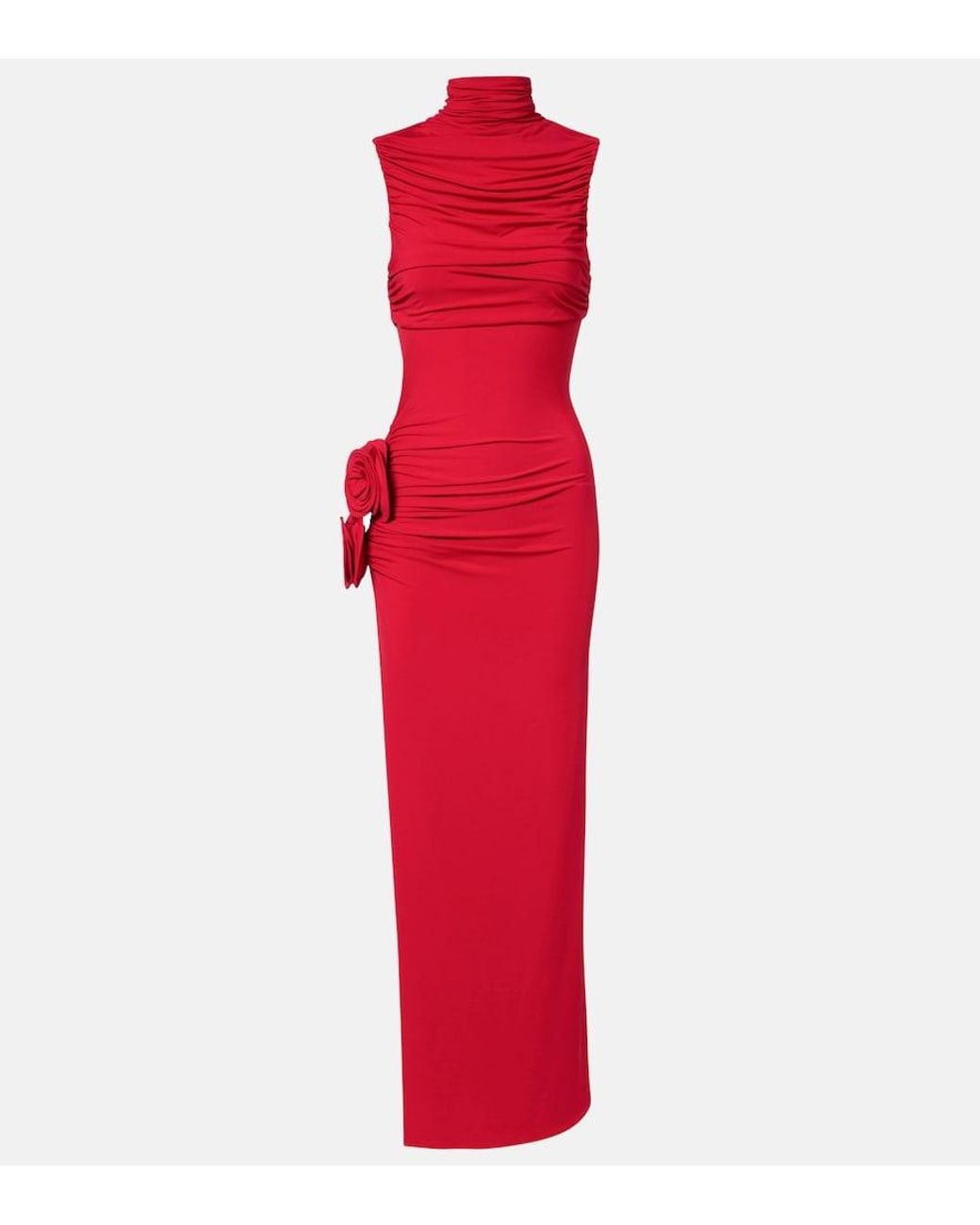 Magda Butrym Red Floral-Applique Draped Gown