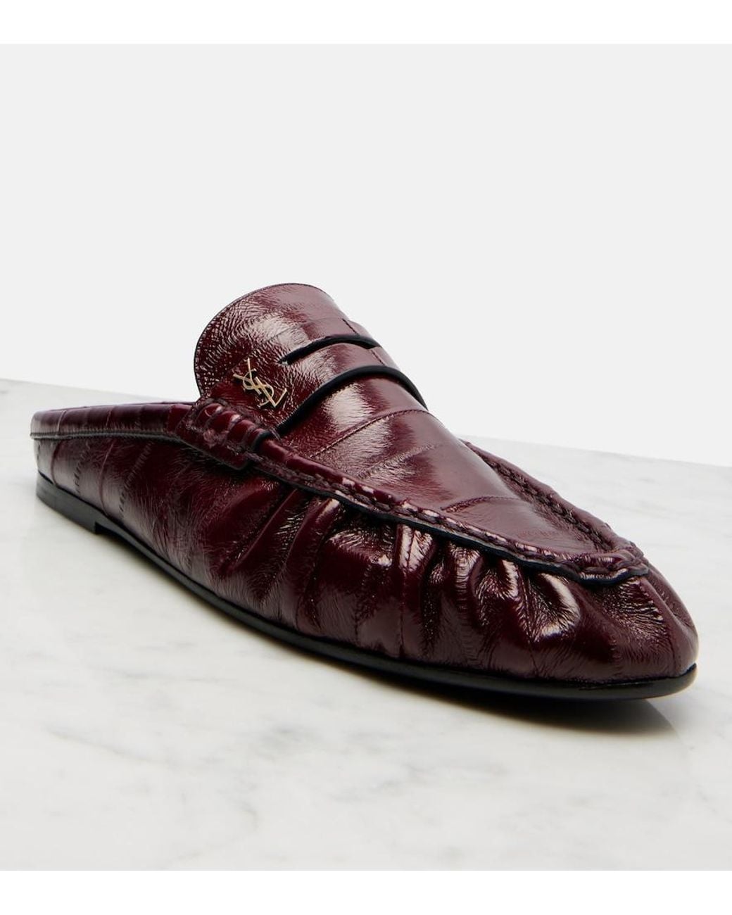 Saint Laurent Brown Le Loafer Eel Leather Mules