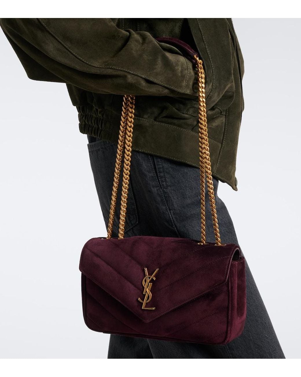 Saint Laurent White Loulou Small Matelasse Suede Shoulder Bag
