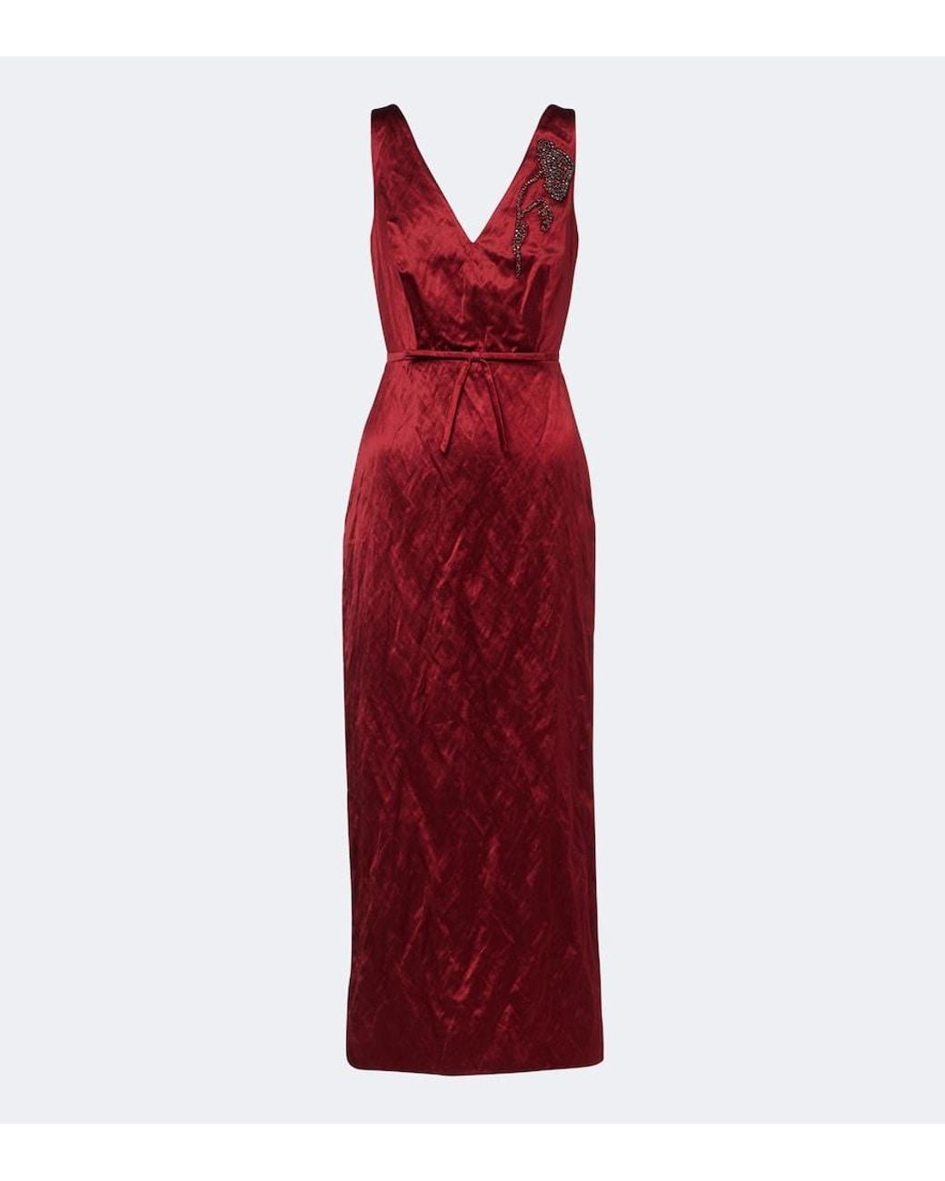Erdem Red Embellished Satin Cocktail Dress