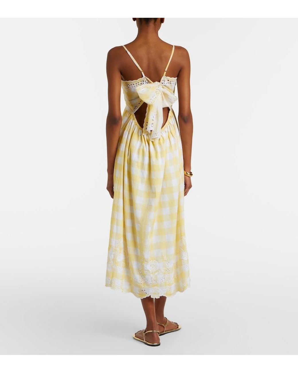 Juliet Dunn White Embroidered Checked Cotton Midi Dress