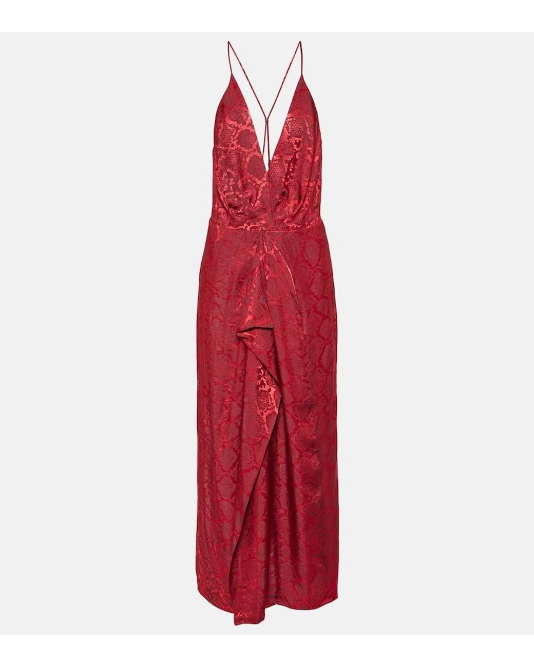 Jonathan Simkhai Red Giana Ruffled Satin-jacquard Gown