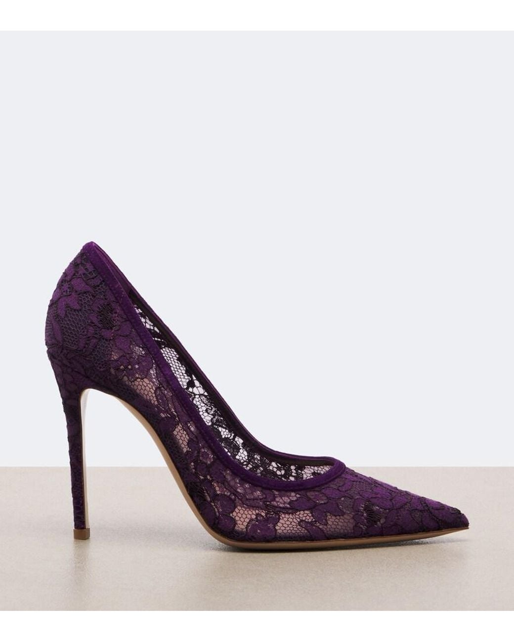 Gianvito Rossi Purple Claudia Suede-Trimmed Lace Pumps