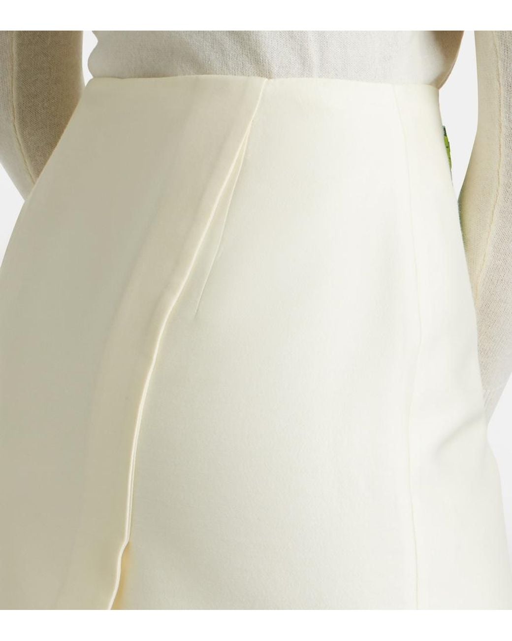 LEO LIN Natural Quinn Embellished Wool And Silk Midi Skirt