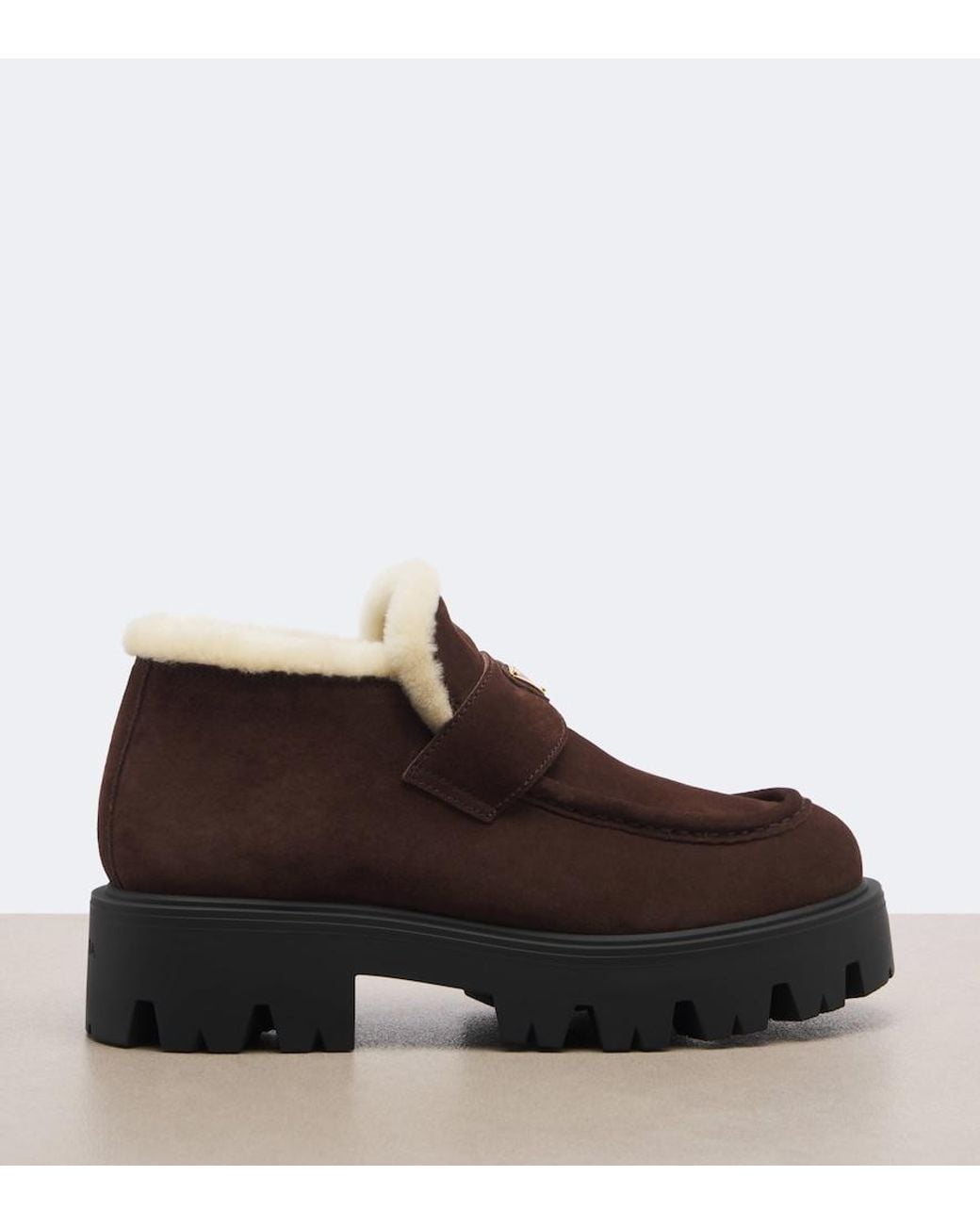 Prada Brown Shearling-Lined Suede Ankle Boots