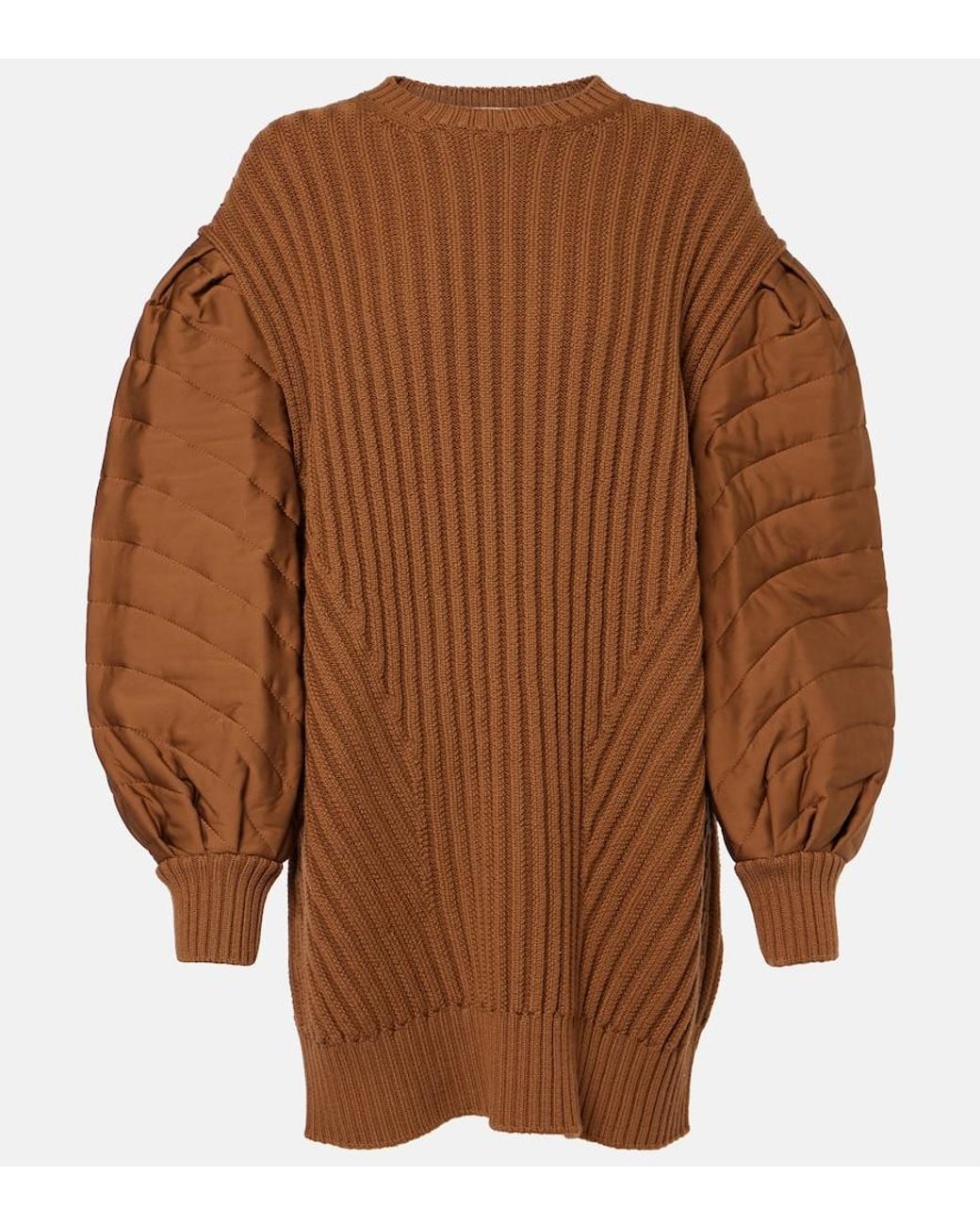 Max Mara Brown Ottuso Ribbed-Knit Virgin Wool Minidress