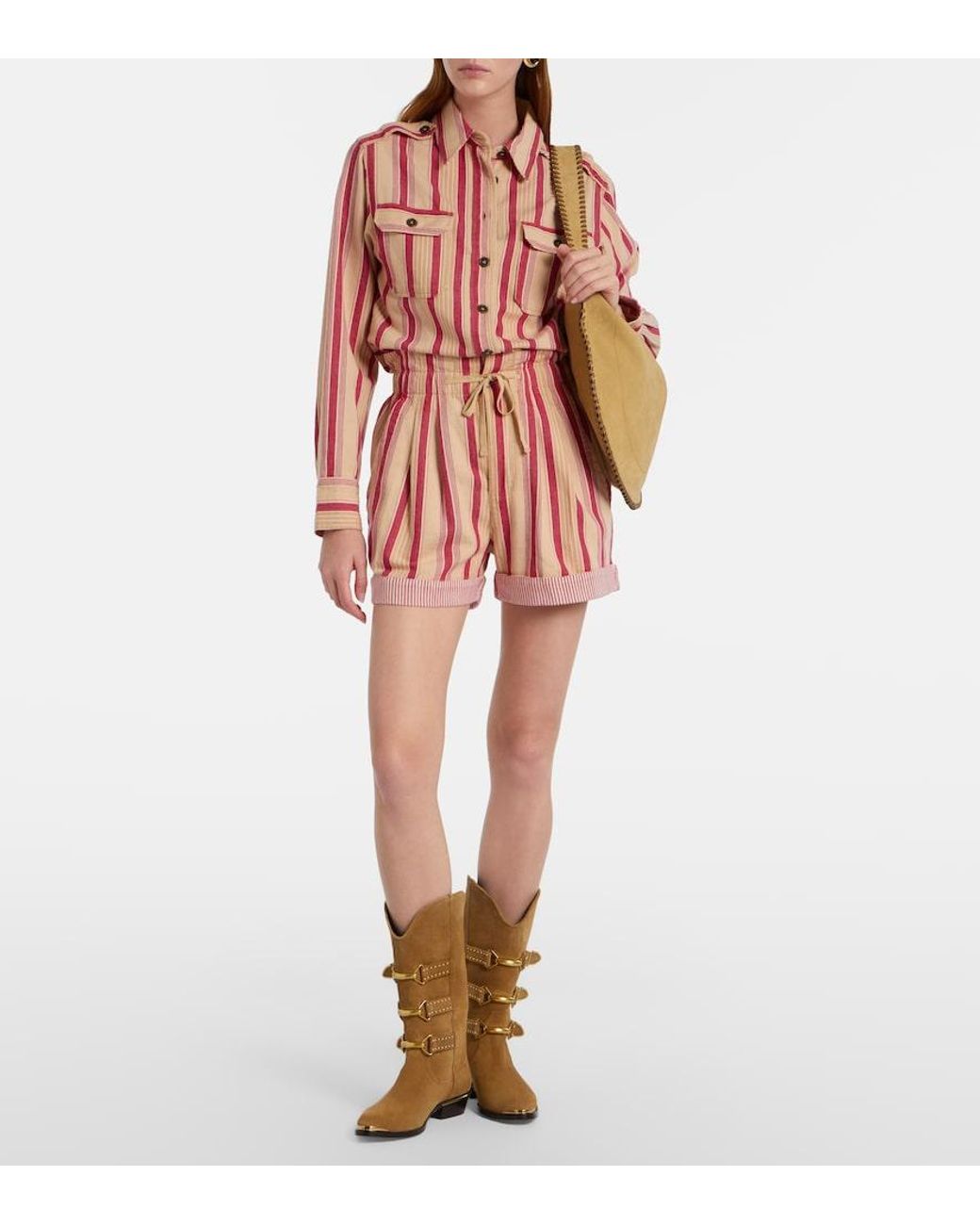 Isabel Marant Red Nirma Striped Cotton Shorts