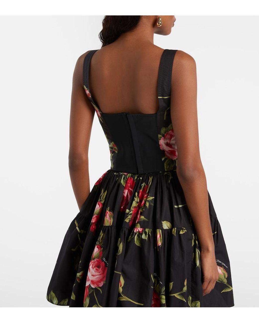 Dolce & Gabbana Red Floral Cotton-Blend Bustier Top