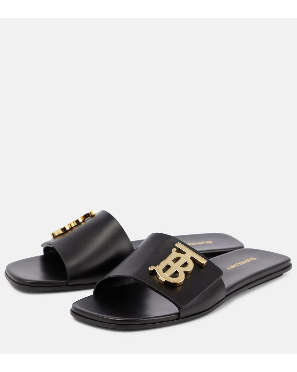 Burberry Tb Leather Sandals in Black | Lyst