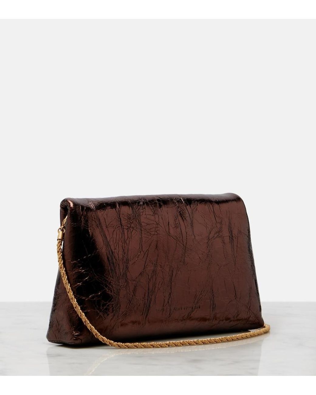 Dries Van Noten Brown Small Metallic Leather Clutch