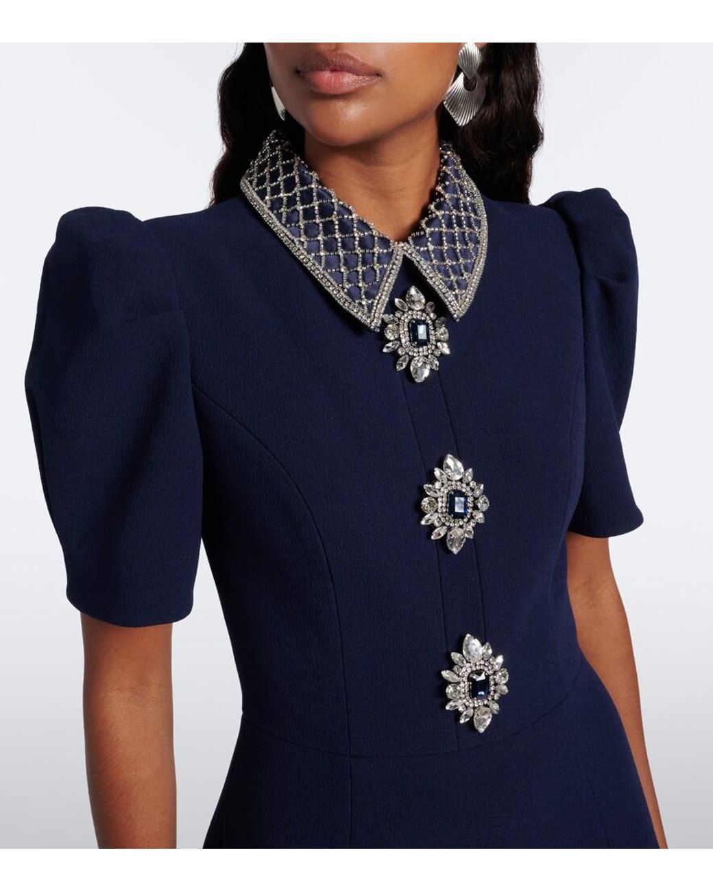 Rebecca Vallance Blue Crown Jewel Embellished Crepe Midi Dress