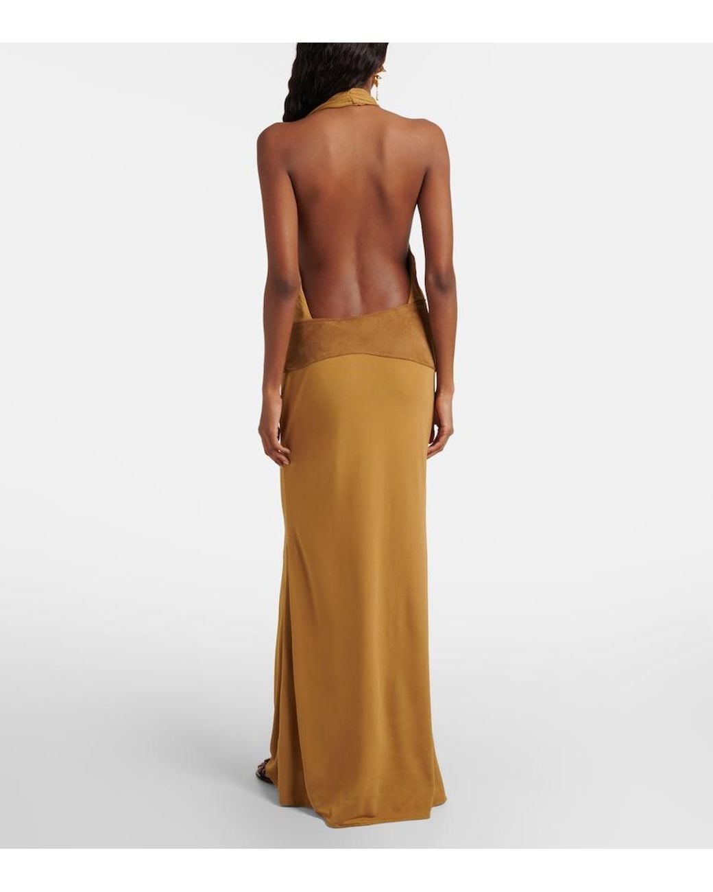 Christopher Esber Metallic Suede-Trimmed Jersey Gown