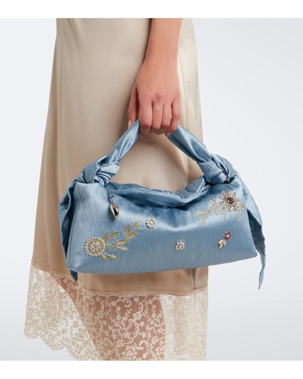 Erdem Blue Bloom E/W Satin Top-Handle Bag