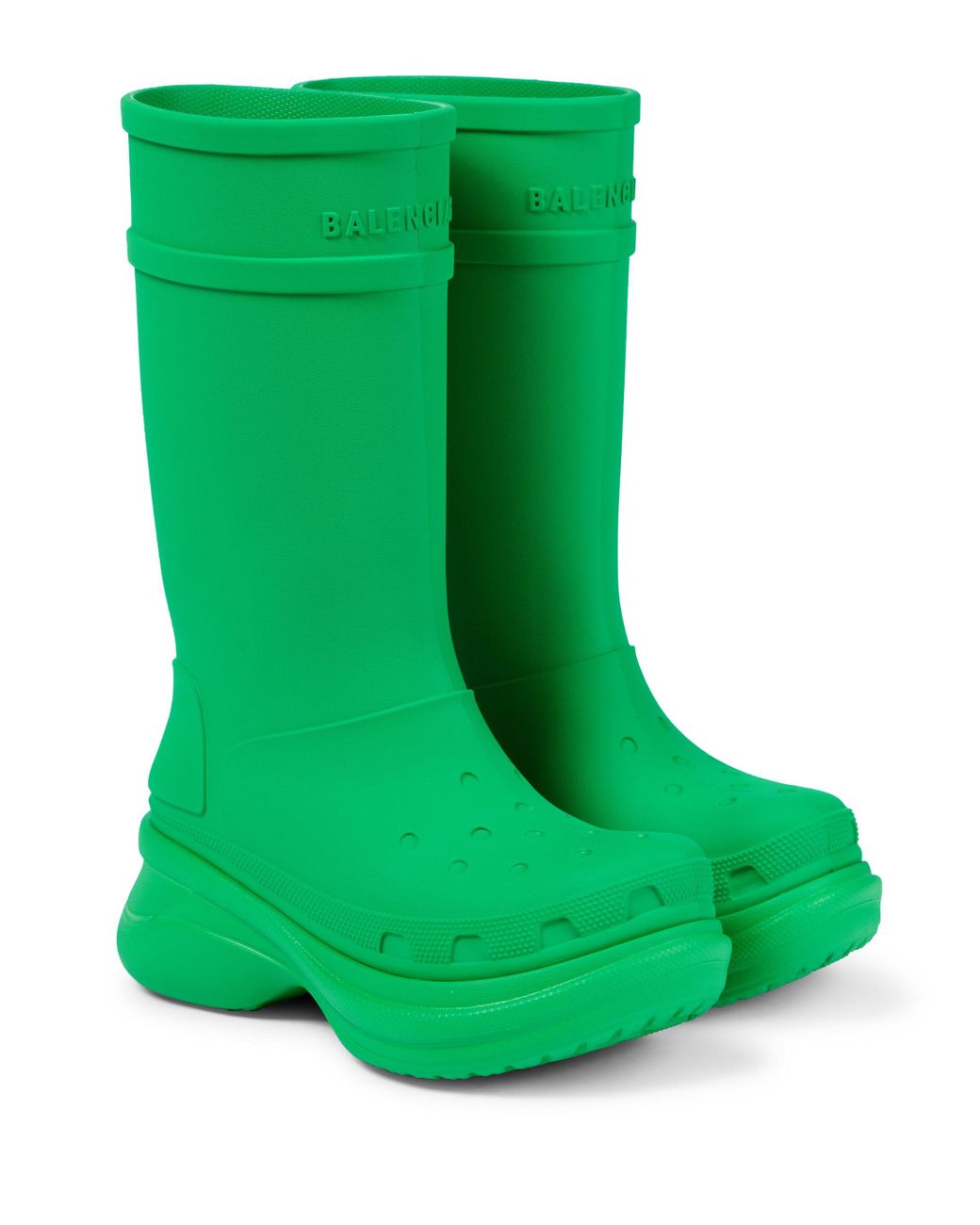 Balenciaga X Crocstm Rubber Boots in Green | Lyst