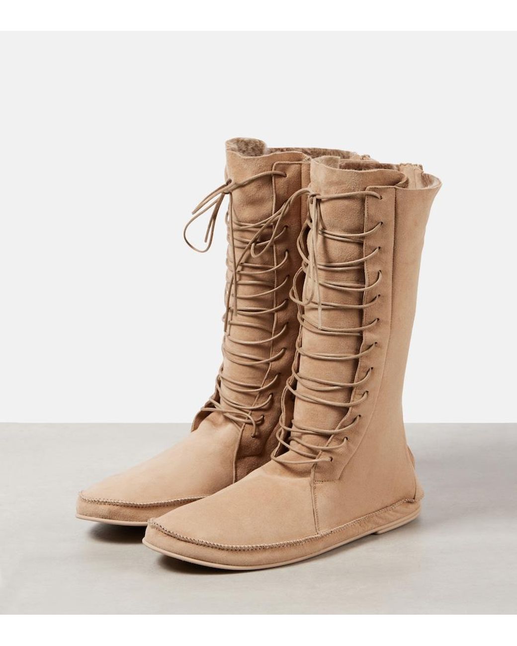 The Row Natural Tyler Suede Lace-Up Boots