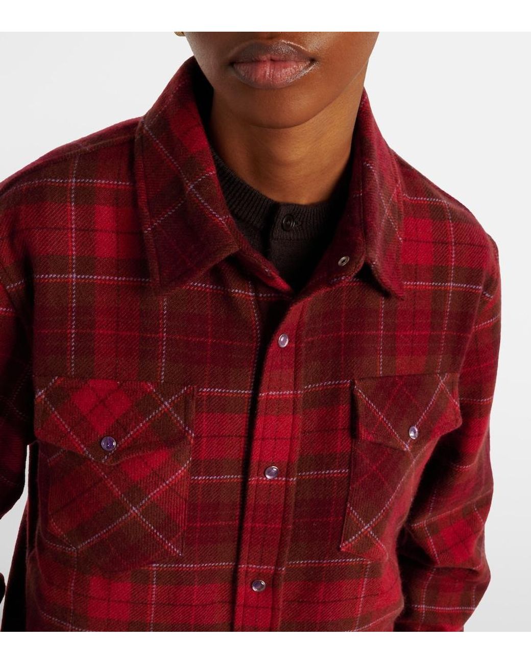 God's True Cashmere Red Love Tartan Cashmere Shirt With Amethyst