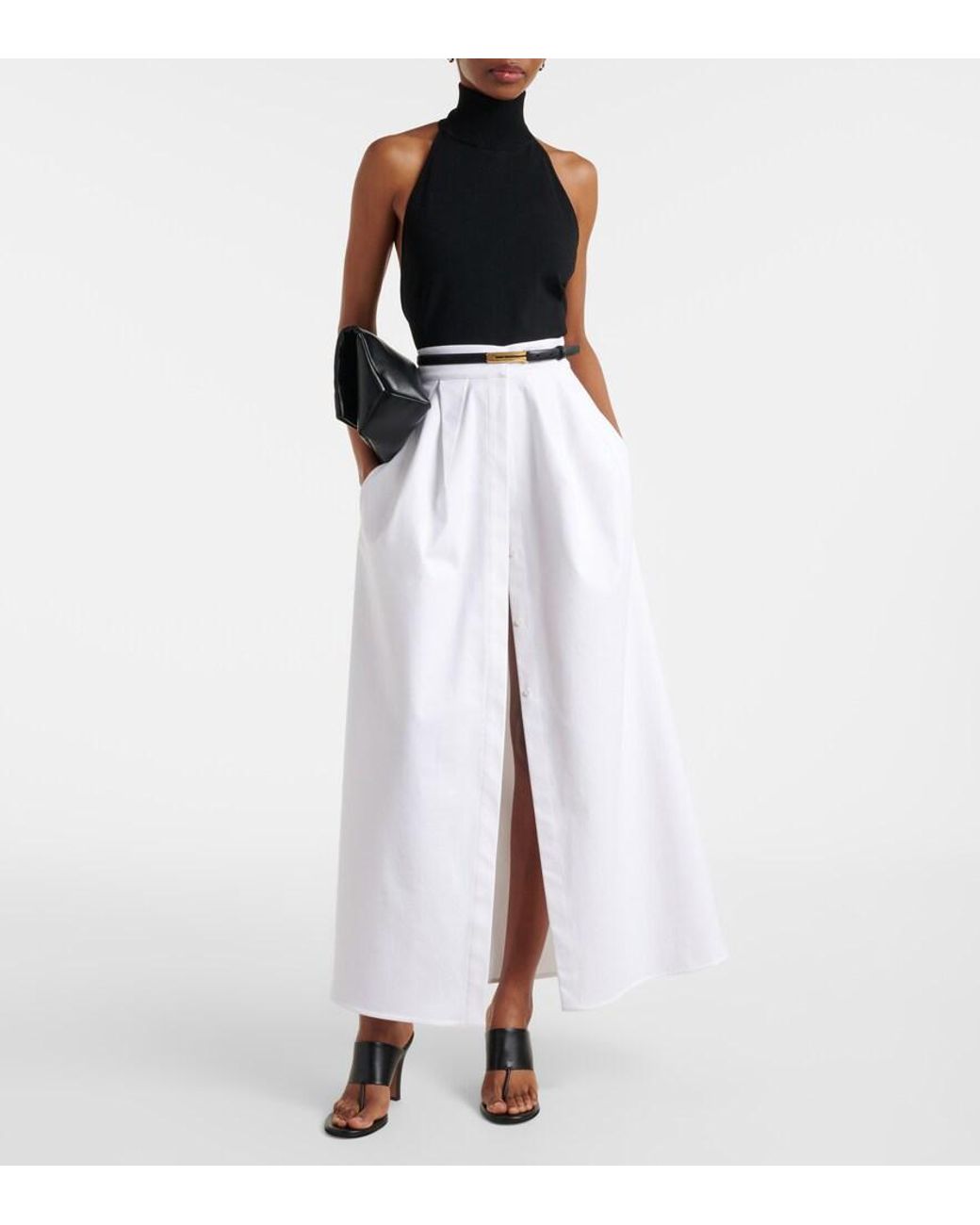 Max Mara White Cotton-Blend Gabardine Maxi Skirt