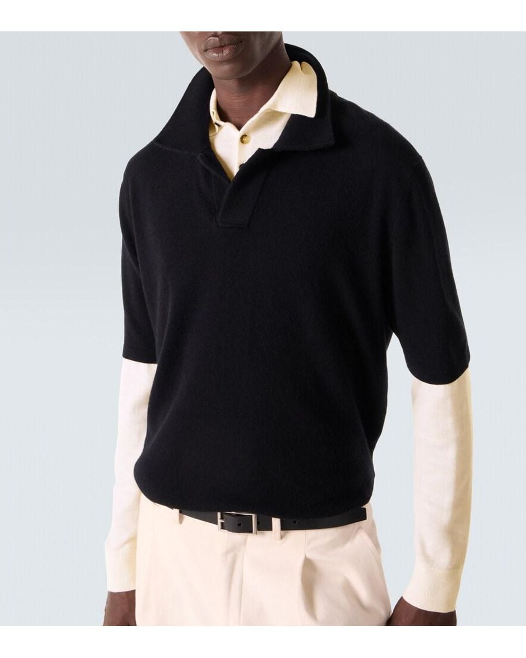Allude Black Wool And Cashmere Polo Sweater for men