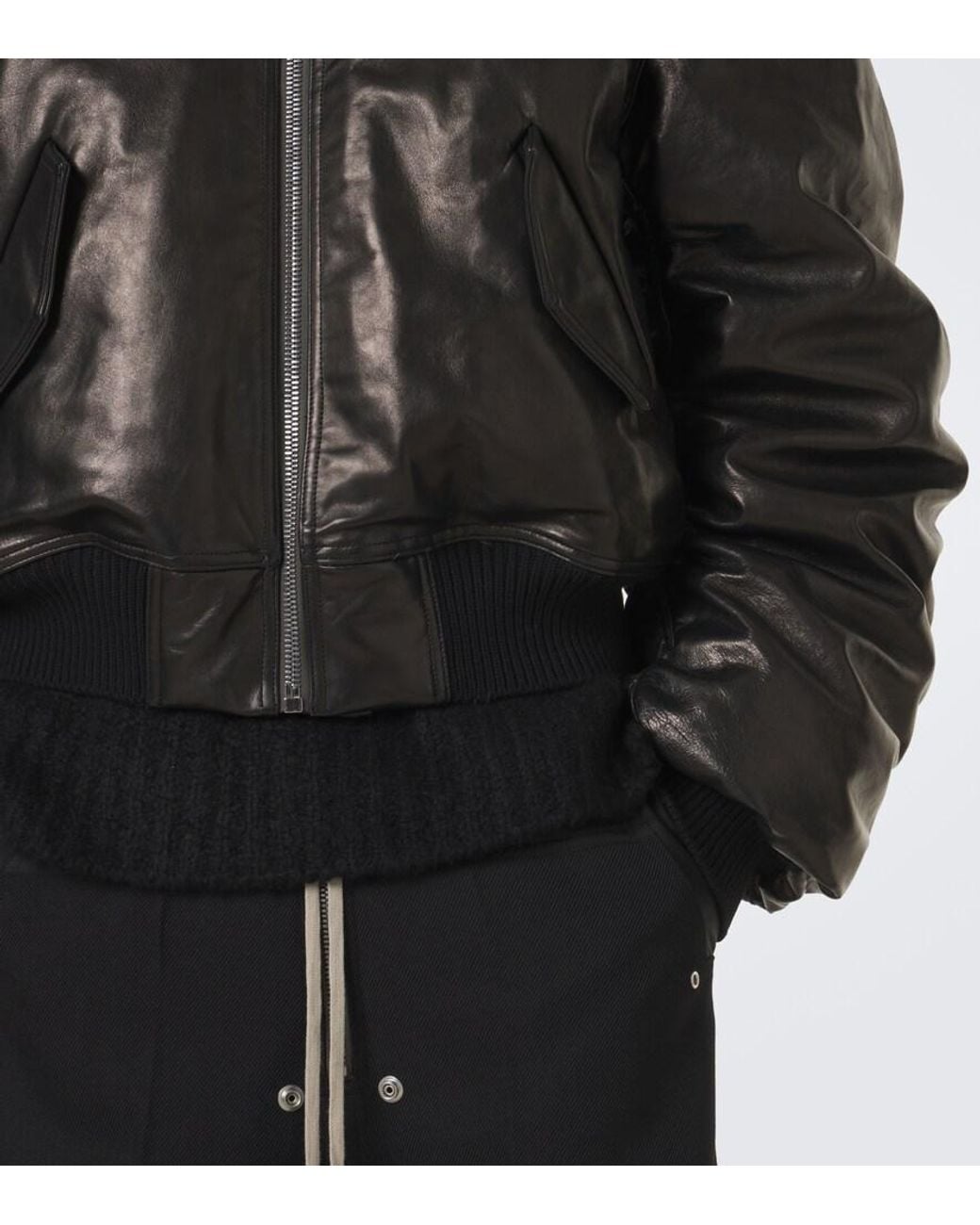 Rick Owens Black Secchia Flight Leather Down Jacket for men