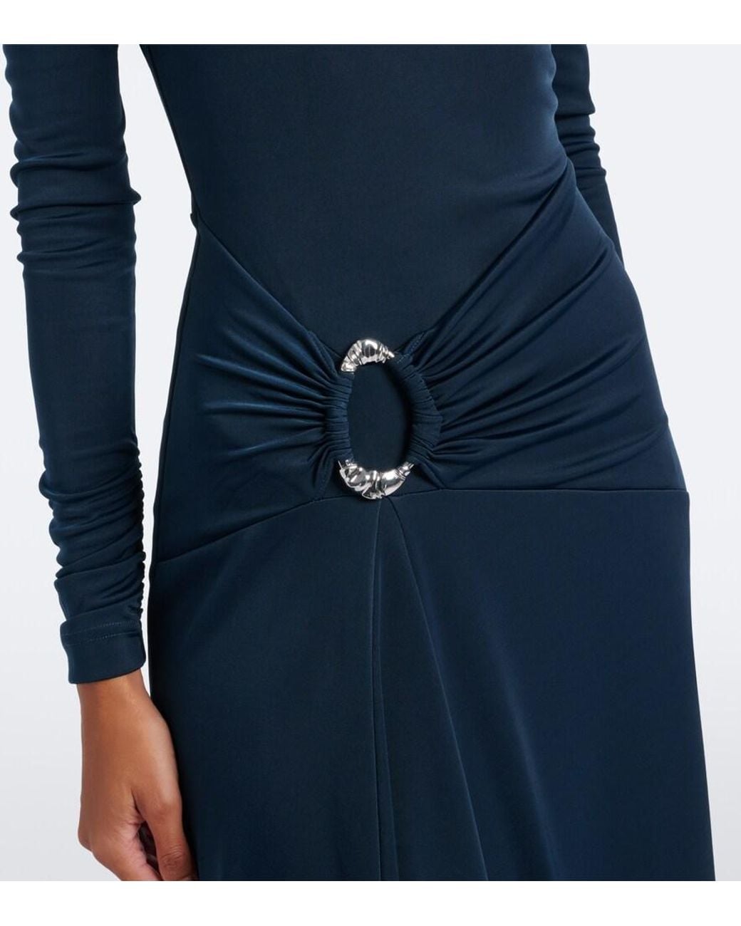 Rebecca Vallance Blue Kiana Draped Gathered Jersey Gown