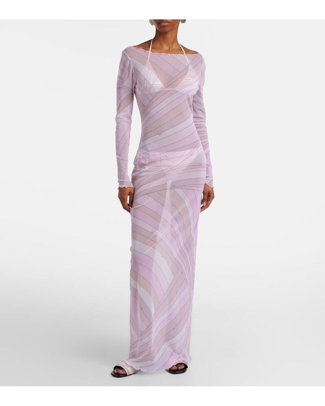 Emilio Pucci Pink Iride Sheer Tulle Maxi Dress