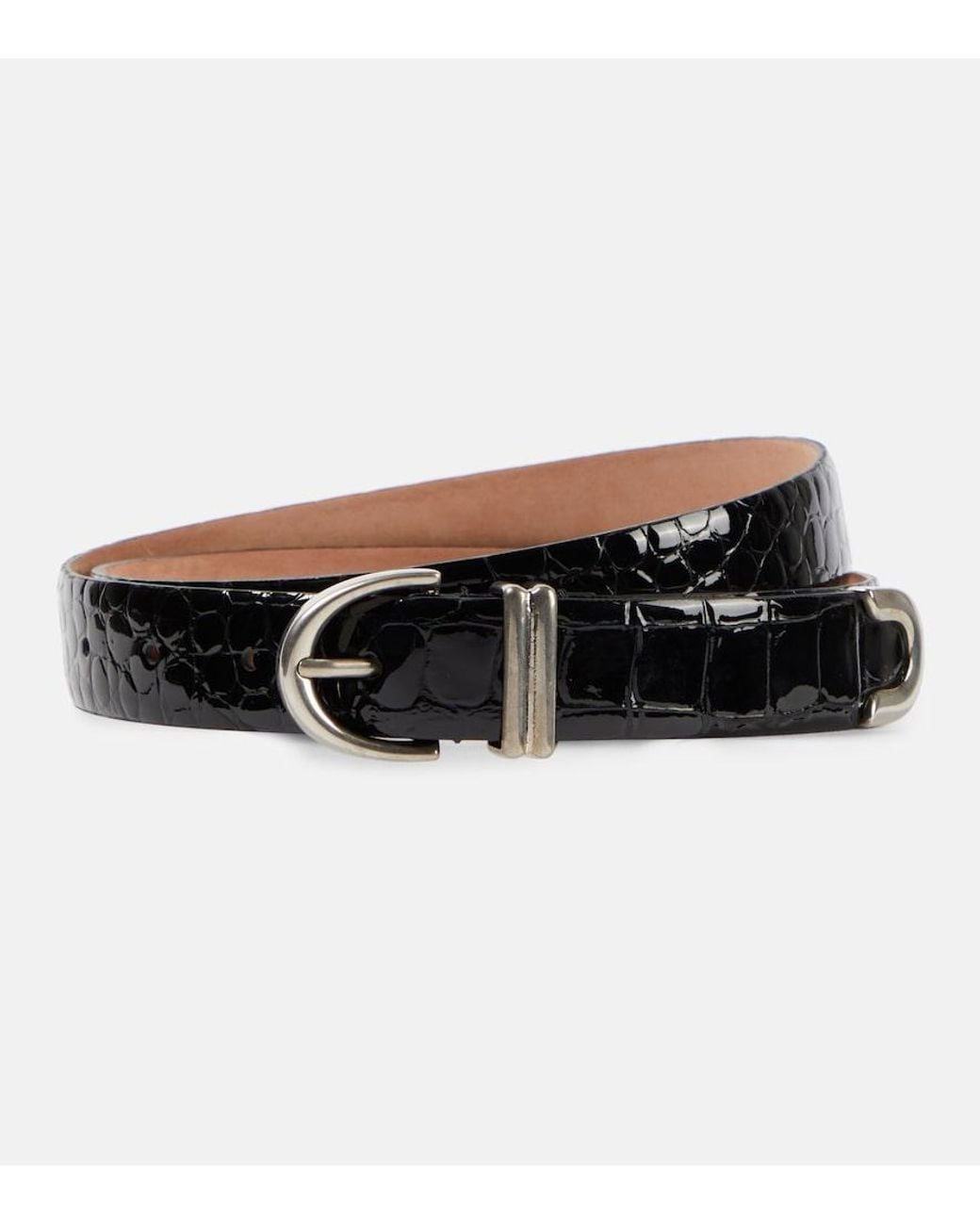 Khaite Black Bambi Croc-Effect Patent Leather Belt