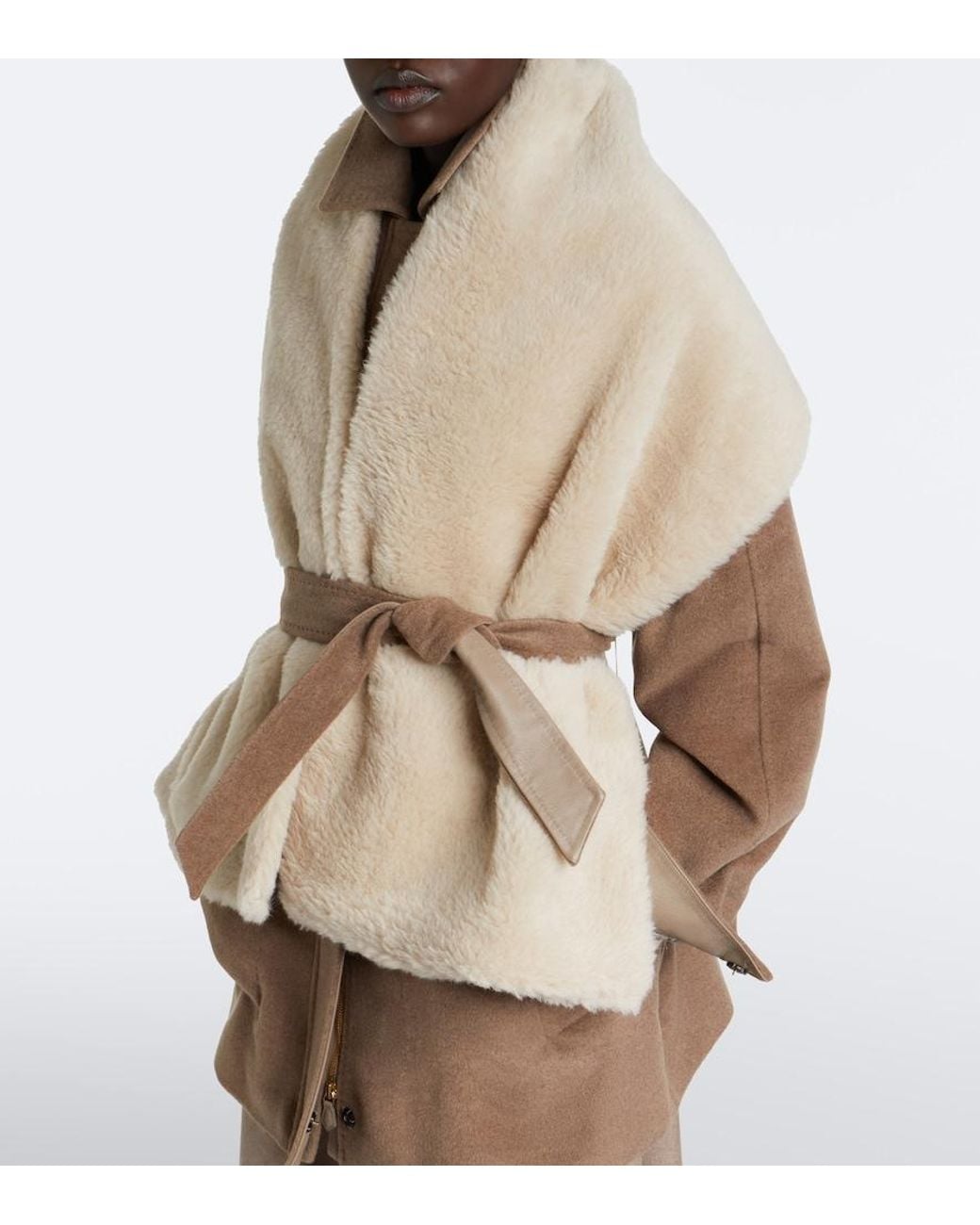 Max Mara Natural Shearling Scarf