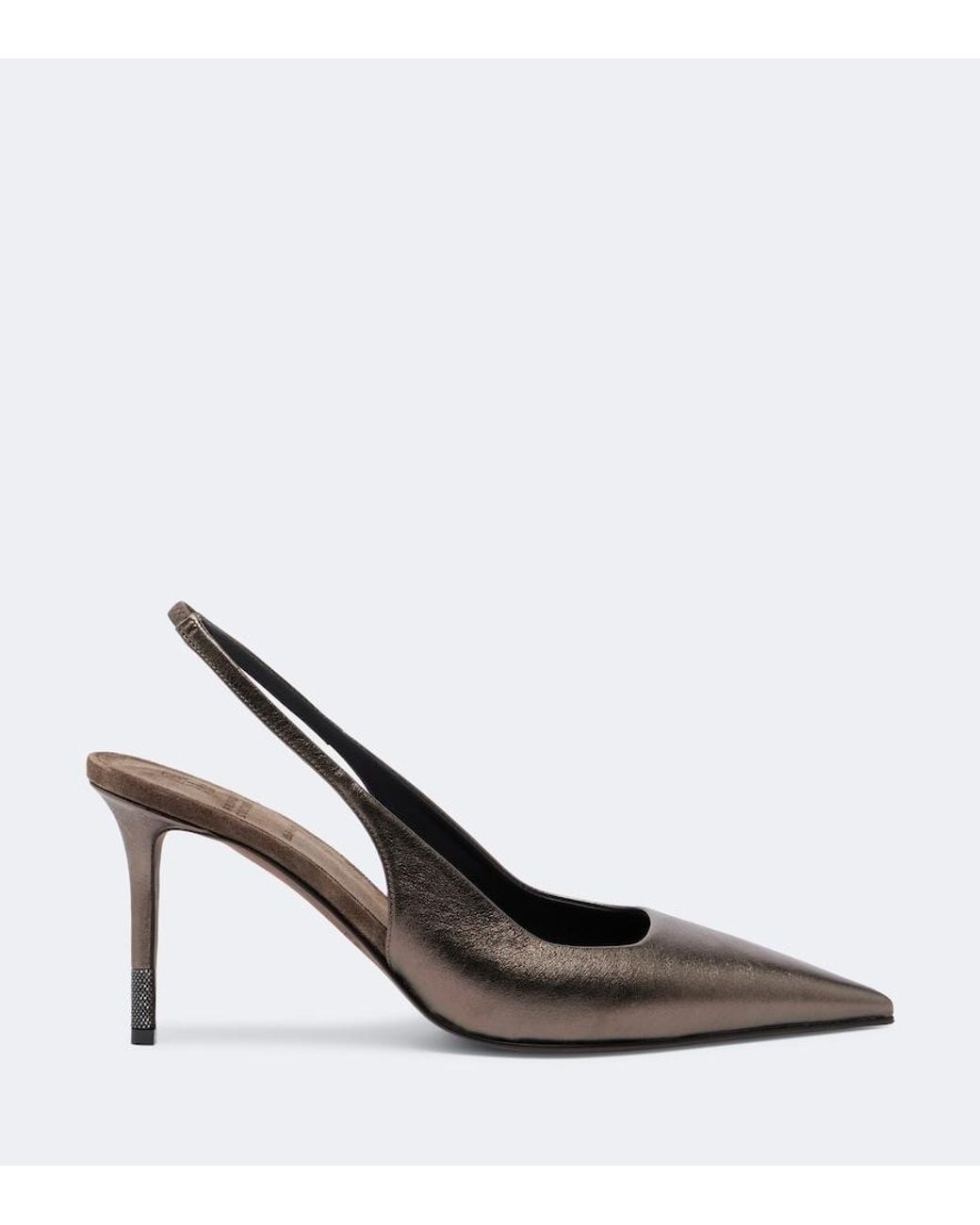 Brunello Cucinelli Brown Monili Metallic Leather Slingback Pumps