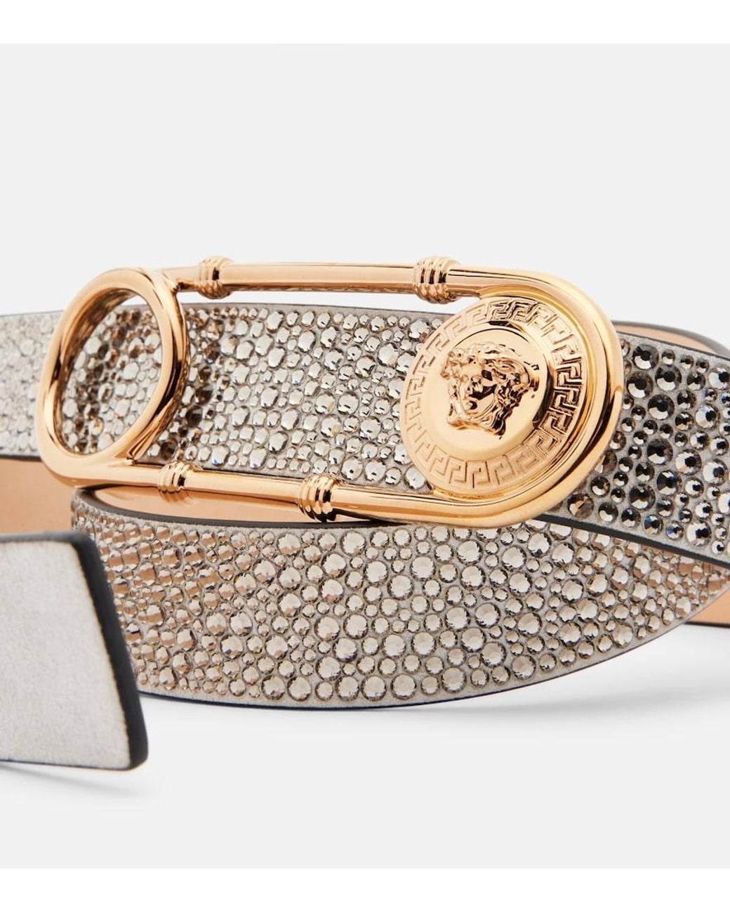 Versace Natural Safety Pin Embellished Leather Belt