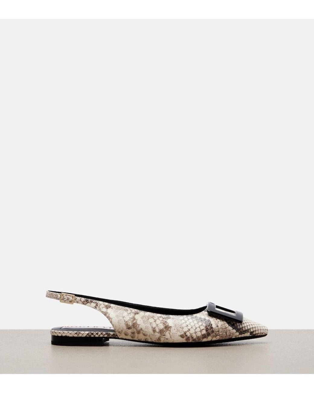 Roger Vivier Brown Gommettine Leather Slingback Flats