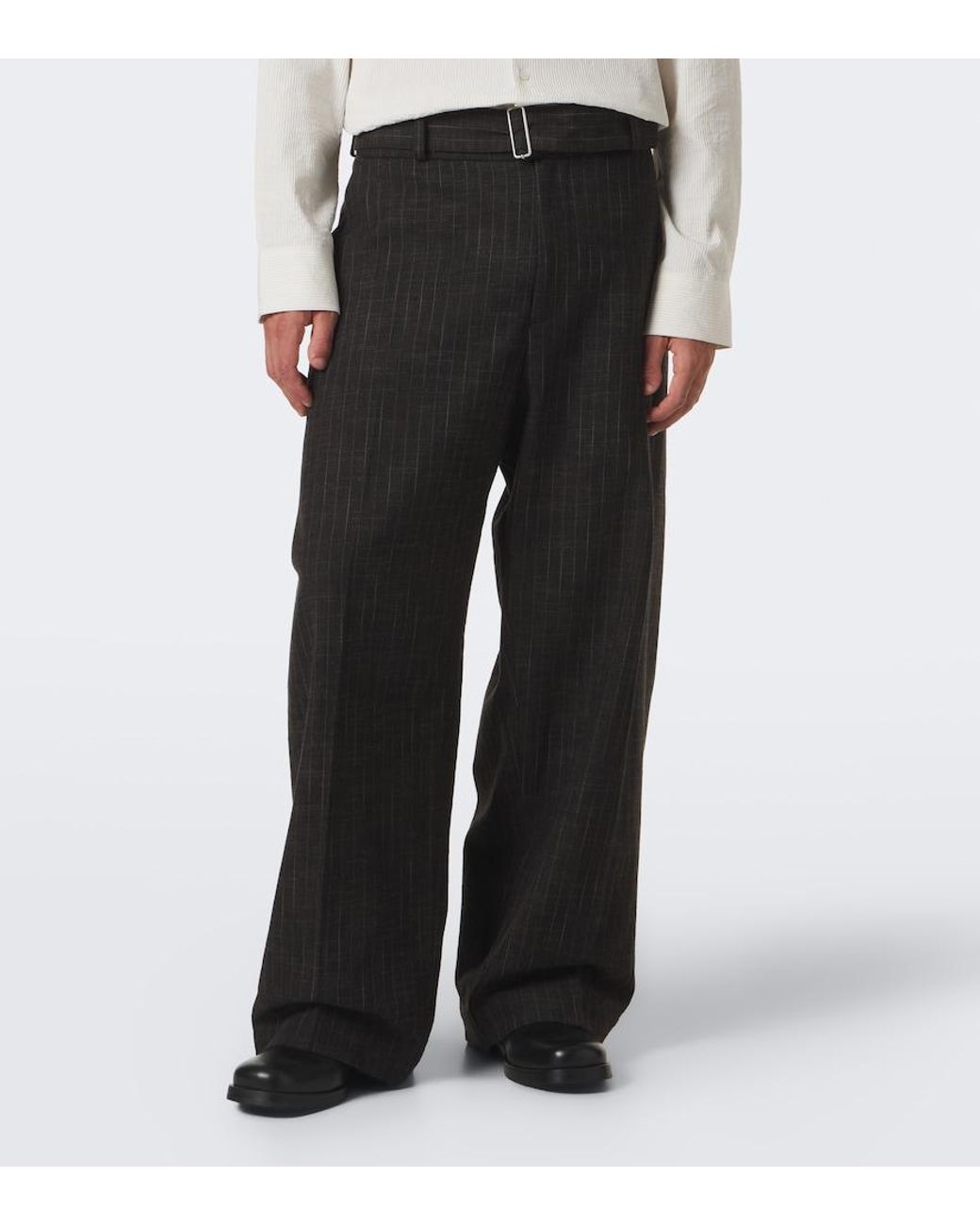 Studio Nicholson Black Checked Cotton And Wool-Blend Wide-Leg Pants for men