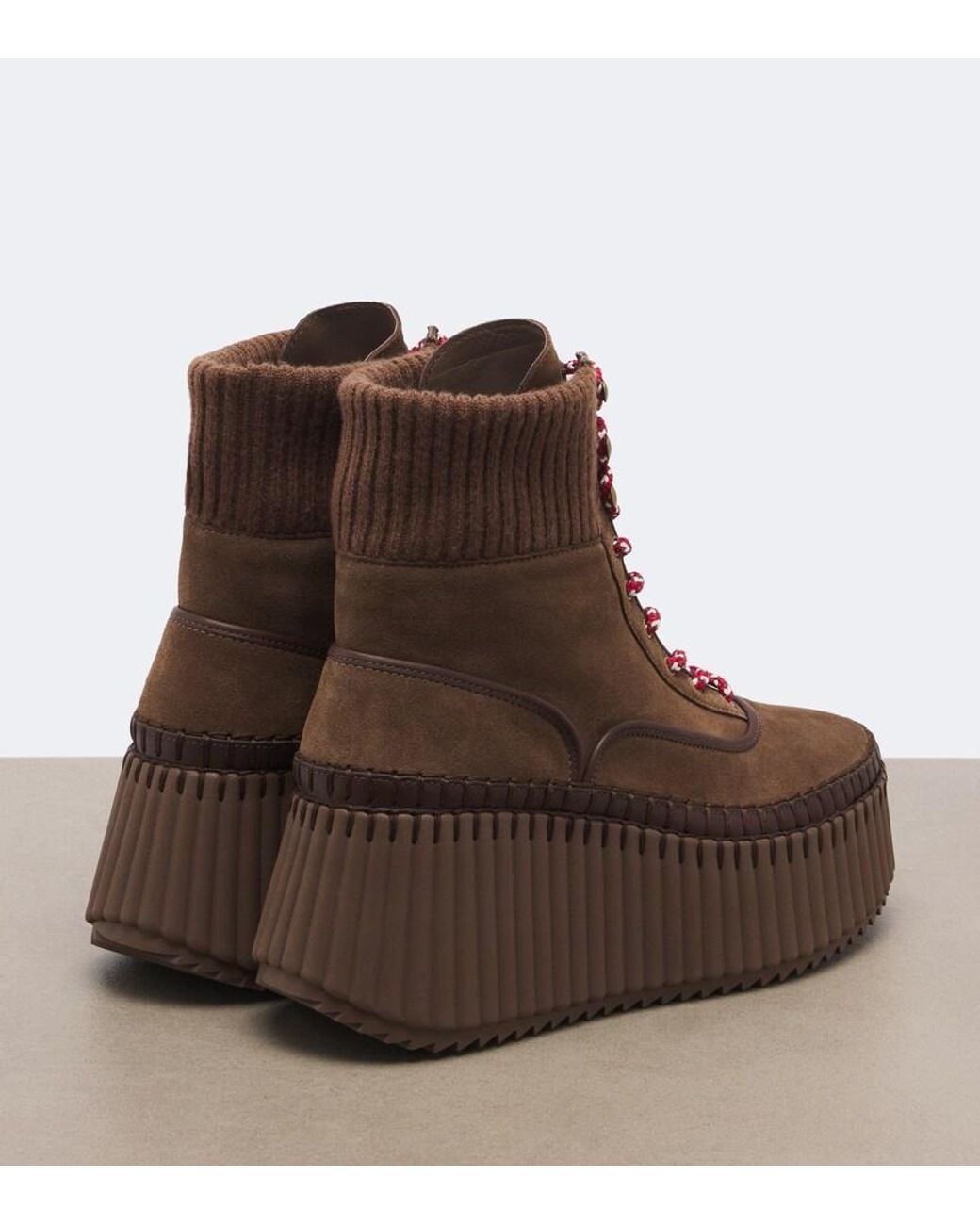 Chloé Brown Nama Suede Platform Lace-Up Boots