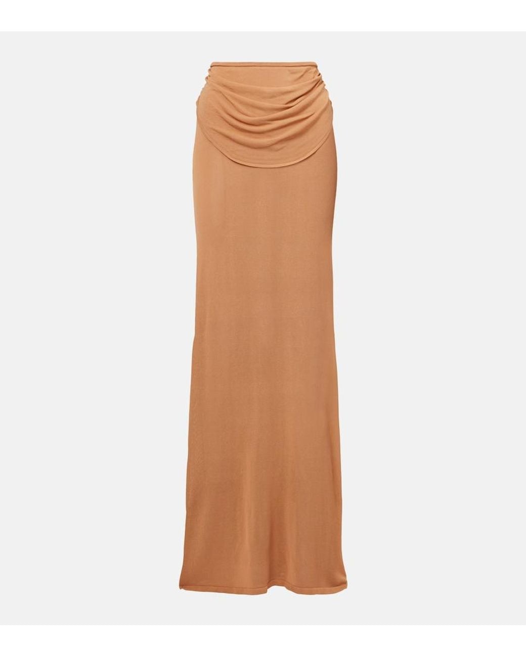 AYA MUSE Brown Draped Semi-Sheer Maxi Skirt
