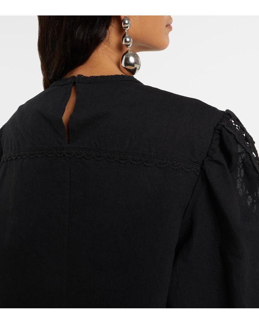 Isabel Marant Black Valmira Embroidered Linen And Cotton Blouse