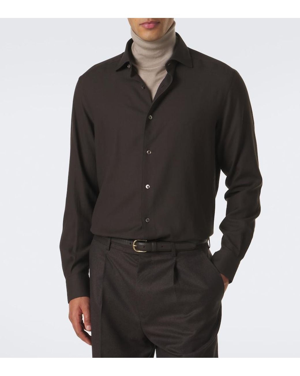 Zegna Black Cotton And Cashmere Shirt for men