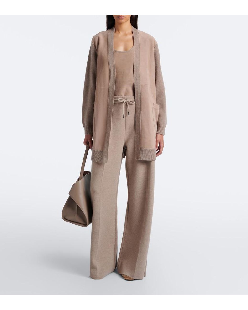 Max Mara Natural Suede-Trimmed Wool And Cashmere Cardigan