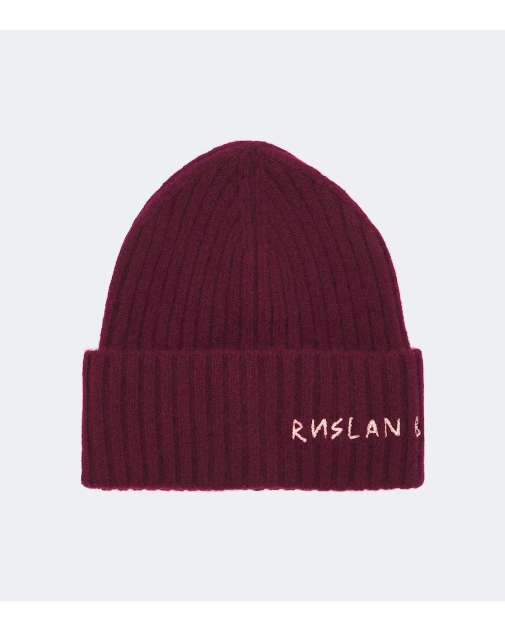 Ruslan Baginskiy Red Logo Ribbed-Knit Cashmere Beanie