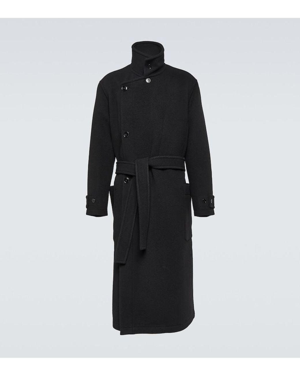 Lemaire Black Double-Sided Wool Coat for men