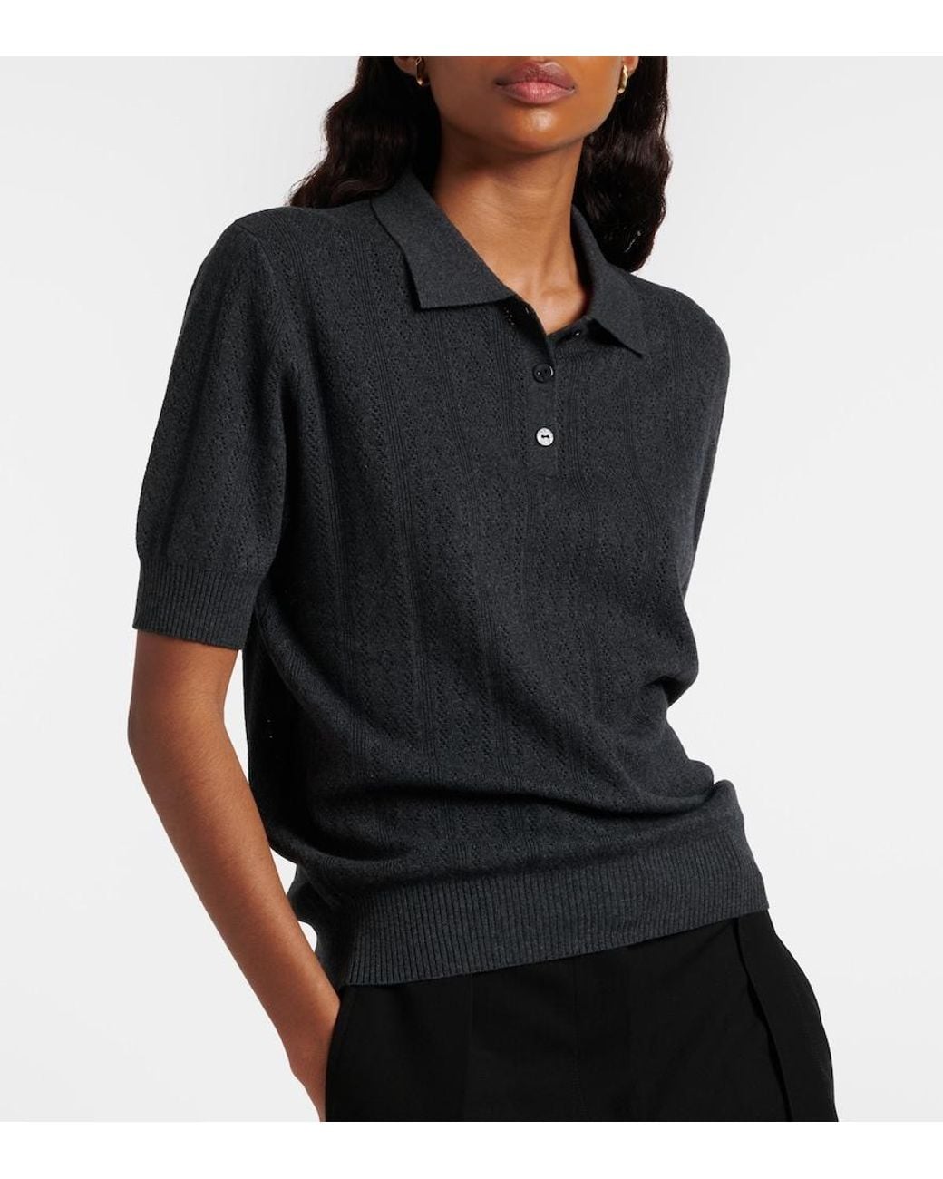 Lisa Yang Black Cristine Cotton And Cashmere Polo Sweater