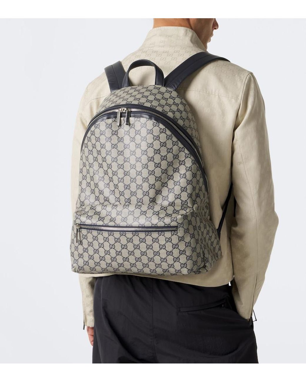 Gucci Gray Essence Classic Medium Gg Canvas Backpack for men