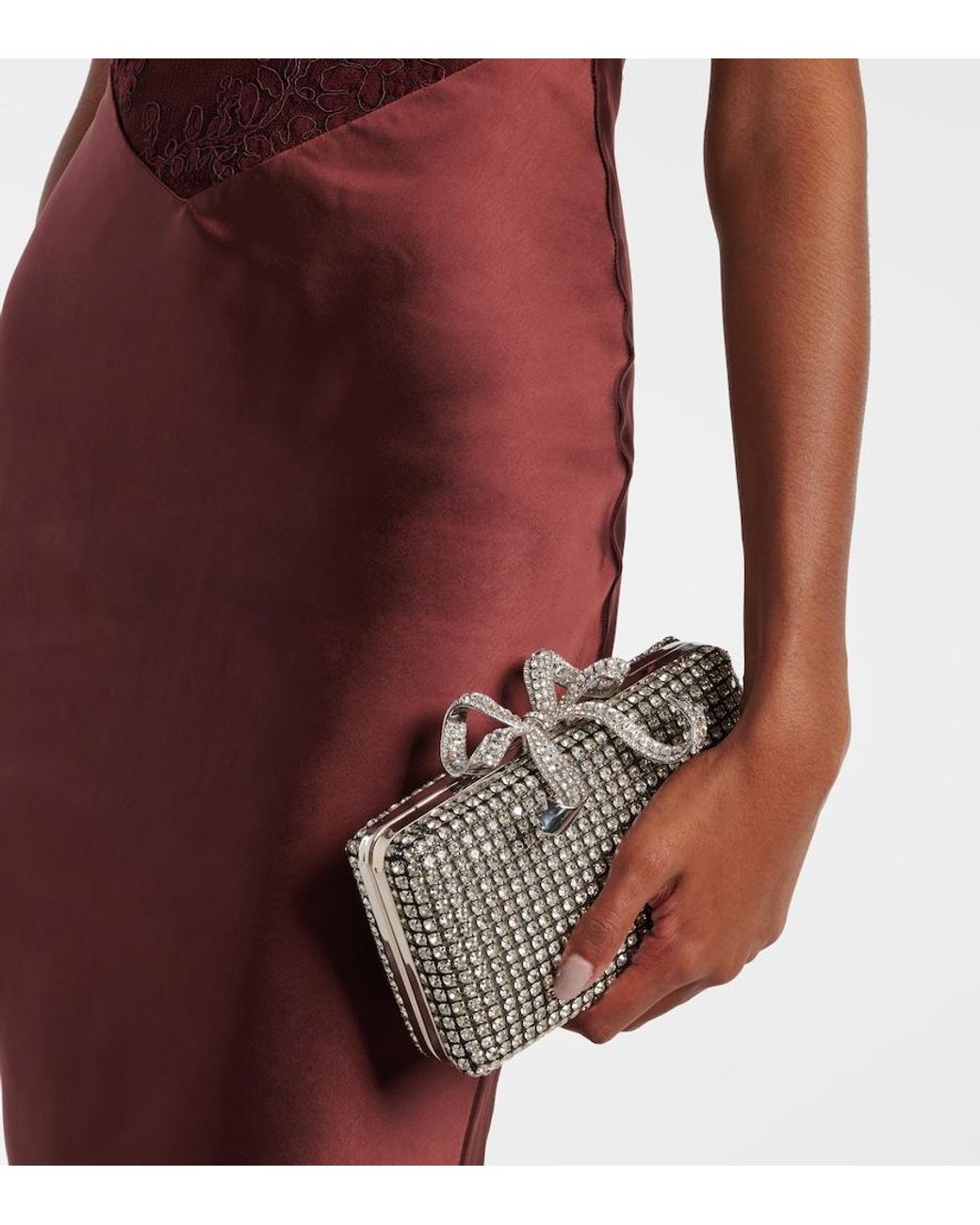Self-Portrait Metallic Bow Small Crystal-Embellished Clutch