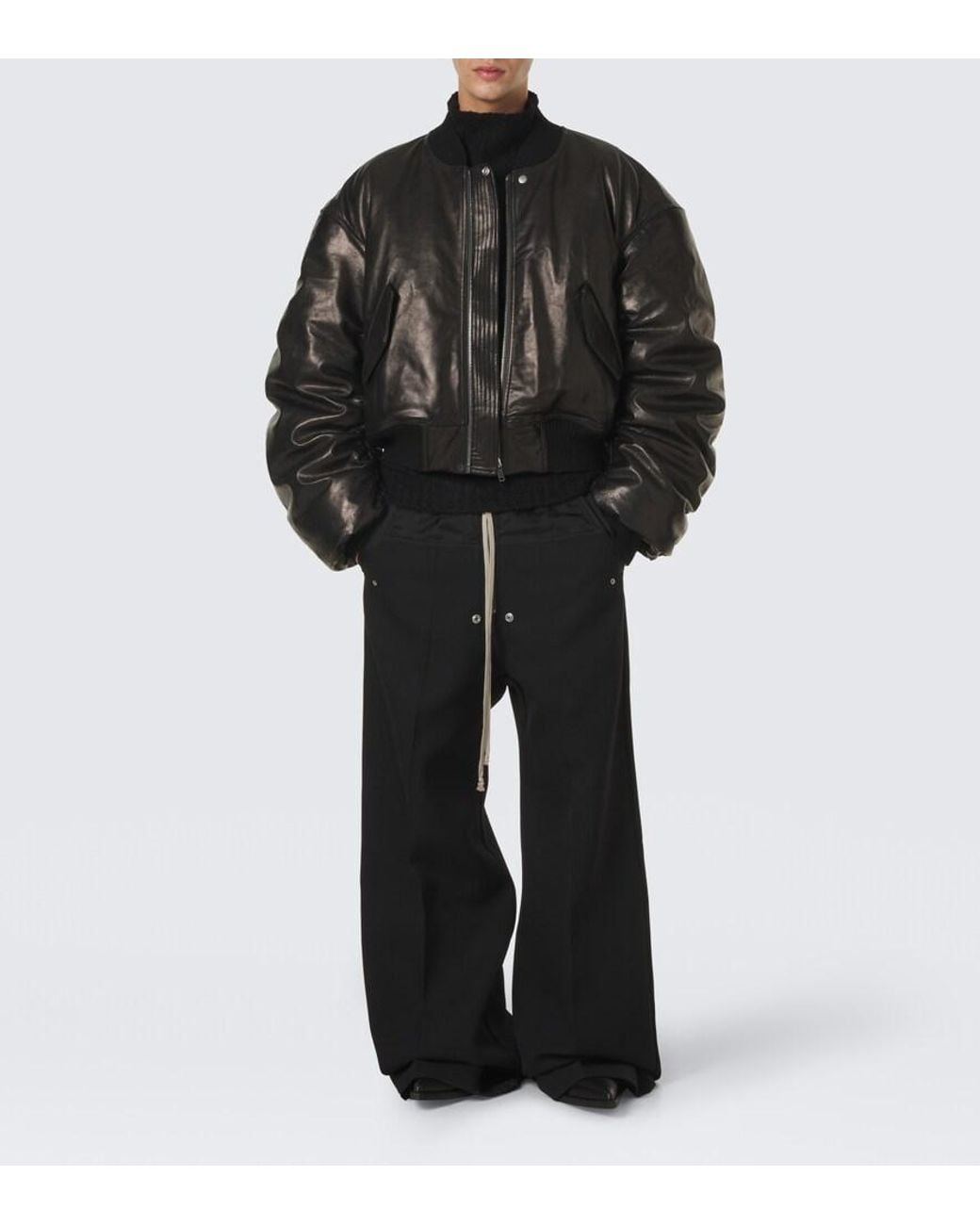 Rick Owens Black Secchia Flight Leather Down Jacket for men