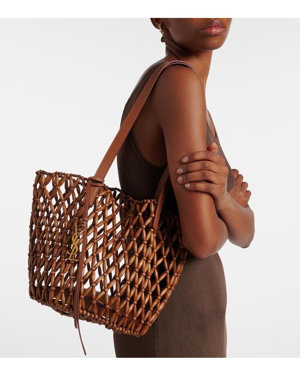 Bolso Cesta Panier Small De Madera Saint Laurent de color Brown