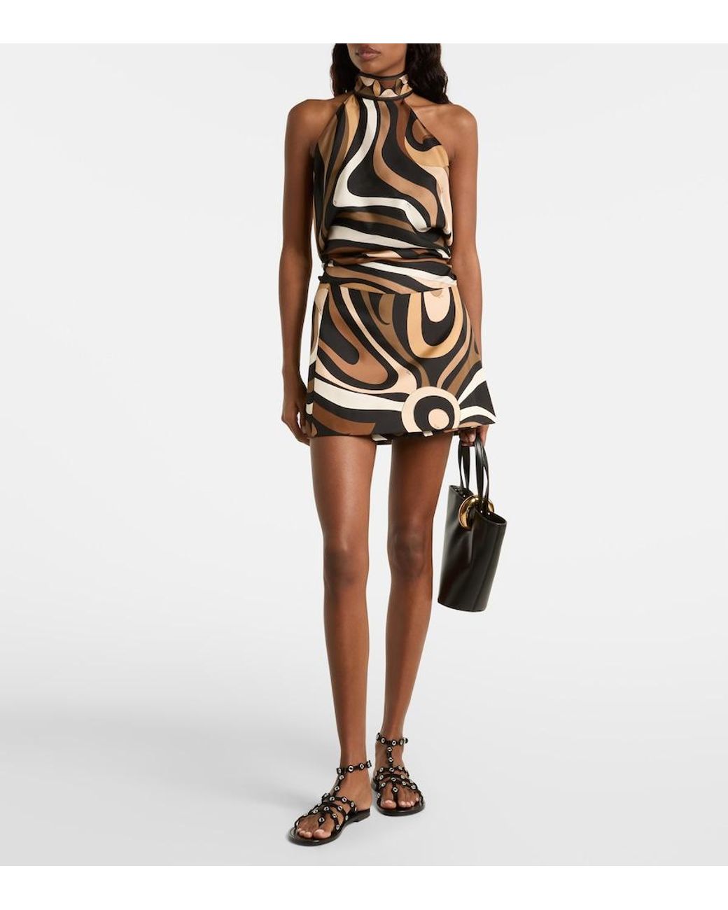 Emilio Pucci Black Marmo Silk Satin Miniskirt
