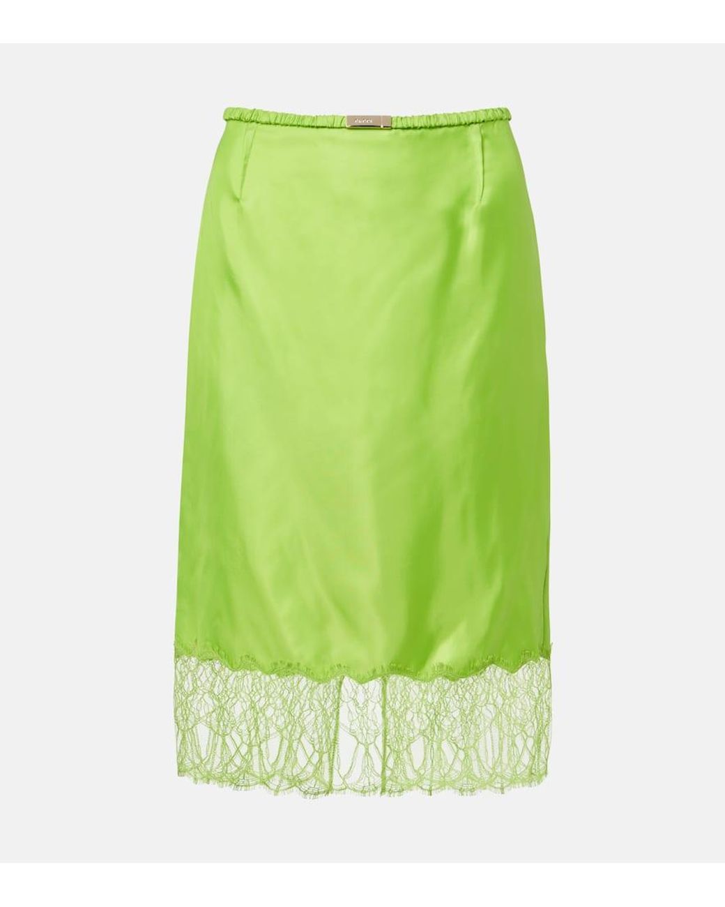 Gucci Lace-Trimmed Twill Midi Skirt in Green | Lyst