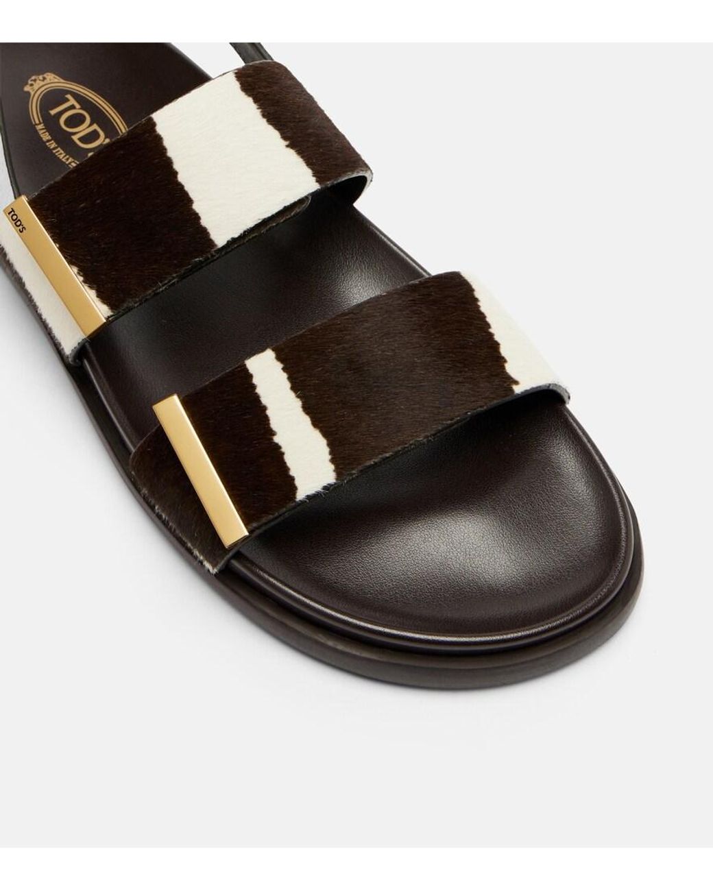 Tod's Black Printed Calf Hair Sandals