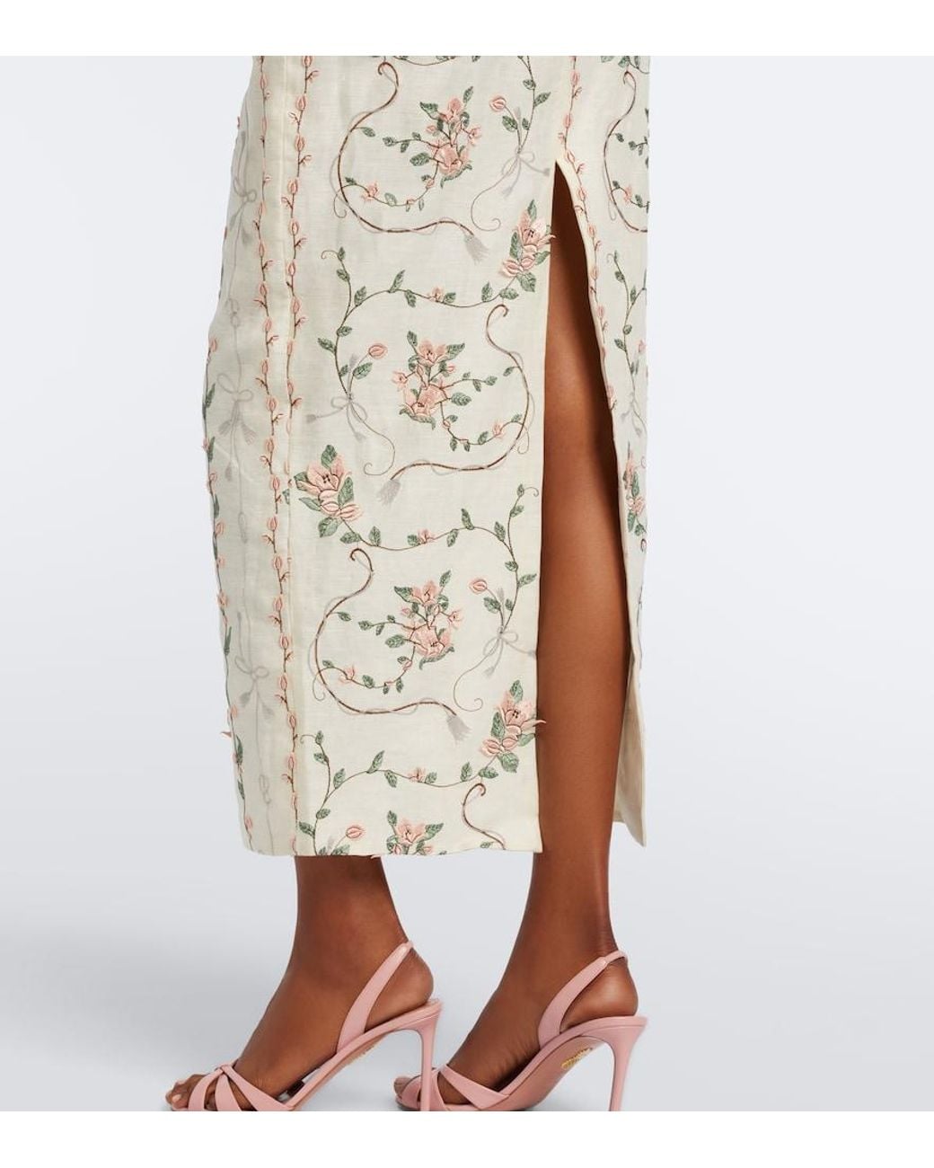 Agua Bendita Natural Lirica Floral Embroidered Linen Maxi Skirt