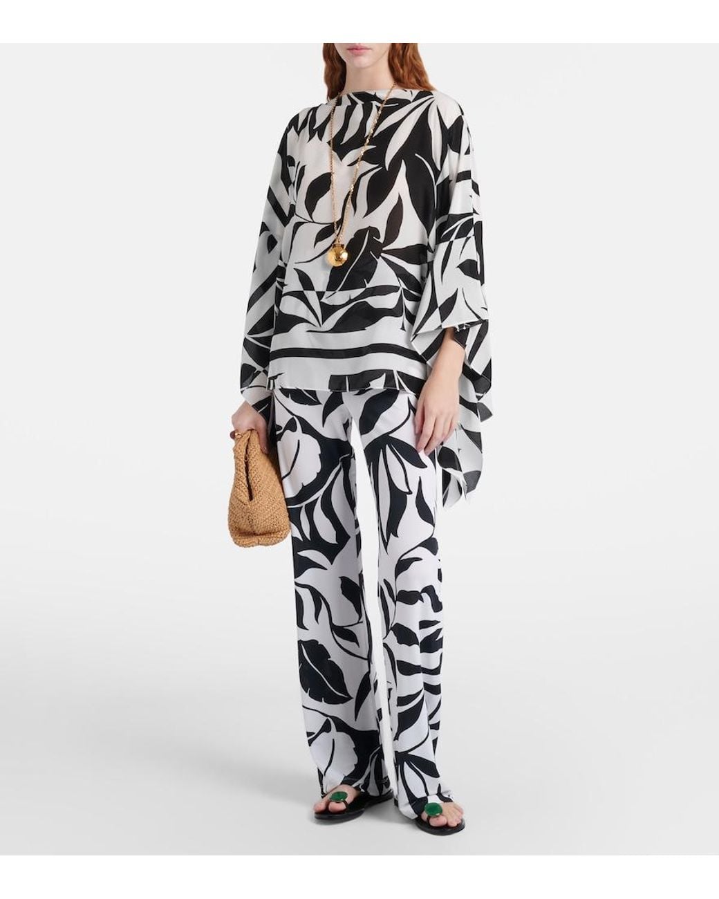 Max Mara White Abate Printed Wide-Leg Pants