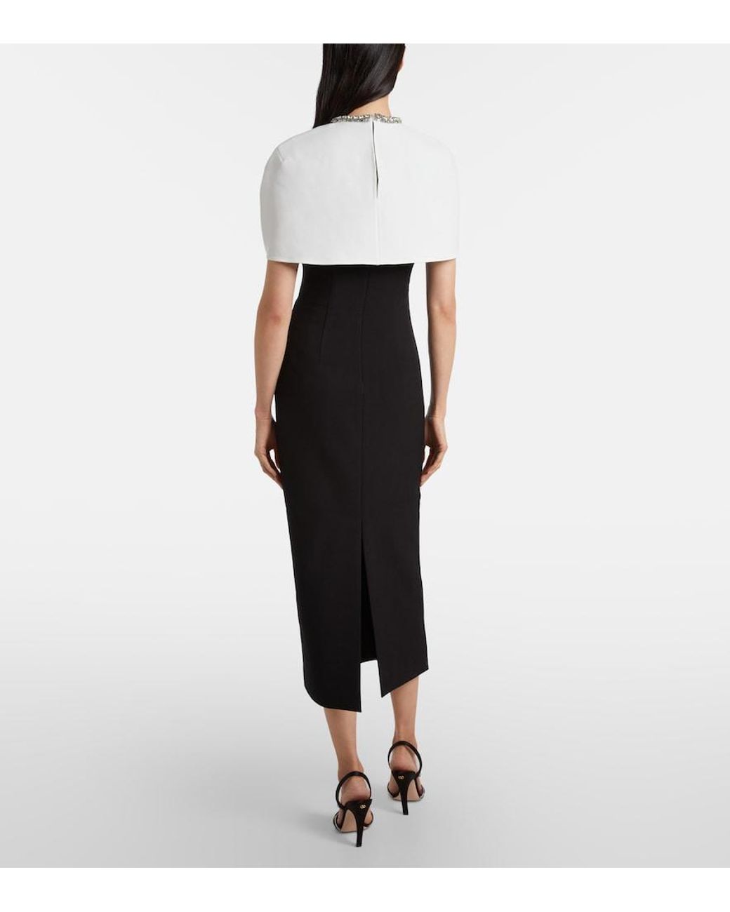 Roland Mouret Black Embellished Shawl-Overlay Midi Dress